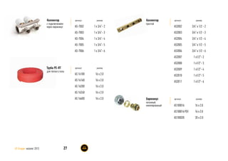 артикул размер
AS100016
AS100016PEX
AS100020
16 x 2.0
16 x 2.0
20 x 2.0
Евроконус
латунный,
никелированый
артикул размер
AS-7002
AS-7003
AS-7004
AS-7005
AS-7006
1 х 3/4”- 2
1 х 3/4”- 3
1 х 3/4”- 4
1 х 3/4”- 5
1 х 3/4”- 6
Коллектор
с подключением
через евроконус
артикул размер
AS 16100
AS 16160
AS 16200
AS 16240
AS 16600
16 х 2.0
16 х 2.0
16 х 2.0
16 х 2.0
16 х 2.0
Труба PE-RT
для тёплого пола
артикул размер
AS2002
AS2003
AS2004
AS2005
AS2006
AS2007
AS2008
AS2009
AS2010
AS2011
3/4” х 1/2 - 2
3/4” х 1/2 - 3
3/4” х 1/2 - 4
3/4” х 1/2 - 5
3/4” х 1/2 - 6
1 х1/2”- 2
1 х1/2”- 3
1 х1/2”- 4
1 х1/2”- 5
1 х1/2”- 6
Коллектор
простой
27AS Gruppe каталог 2013
 