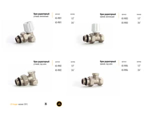 артикул размер
AS-RV03
AS-RV03
1/2”
3/4”
Кран радиаторный
прямой, вентильный
артикул размер
AS-RV04
AS-RV04
1/2”
3/4”
Кран радиаторный
прямой, под ключ
артикул размер
AS-RV01
AS-RV01
Кран радиаторный
угловой, вентильный
артикул размер
AS-RV02
AS-RV02
1/2”
3/4”
Кран радиаторный
угловой, под ключ
1/2”
3/4”
35AS Gruppe каталог 2013
 