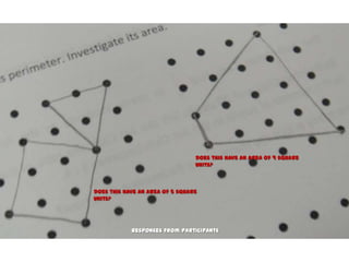 Does this have an area of 9 square
                                 units?



Does this have an area of 5 square
units?




            Responses from Participants
 