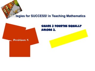 Strategies for SUCCESS! in Teaching Mathematics


                   Share 3 fourths equally
                   among 3.


  Problem 5
 