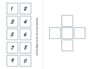 1



                        5

         7

9
                                       3

                        6
                                       4
                                                    2




0
         8
    Cut the digits out for use in the activities.
 