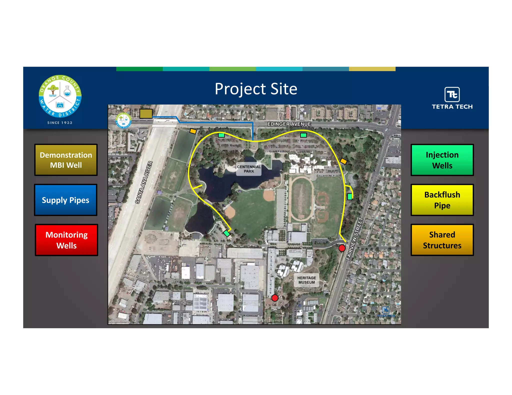 Project Site
Injection 
Wells
Demonstration 
MBI Well
Monitoring 
Wells
Shared 
Structures
Supply Pipes
Backflush 
Pipe
 