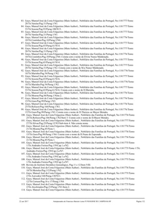 83. Gayo, Manoel José da Costa Felgueiras (Main Author) , Nobiliário das Famílias de Portugal, No.1181777/Tomo
28/Tit.Varelas/Pag.31/Parag.1/N1.
84. Gayo, Manoel José da Costa Felgueiras (Main Author) , Nobiliário das Famílias de Portugal, No.1181777/Tomo
33/Tit.Souzas/Pag.93/Parag.100/N15.
85. Gayo, Manoel José da Costa Felgueiras (Main Author) , Nobiliário das Famílias de Portugal, No.1181777/Tomo
28/Tit.Varelas/Pag.31/Parag.1/N1.
86. Gayo, Manoel José da Costa Felgueiras (Main Author) , Nobiliário das Famílias de Portugal, No.1181776/Tomo
10/Tit.Coutinhos/Pag.10/Parag.2/N4.
87. Gayo, Manoel José da Costa Felgueiras (Main Author) , Nobiliário das Famílias de Portugal, No.1181777/Tomo
33/Tit.Souzas/Pag.65/Parag.61/N14.
88. Gayo, Manoel José da Costa Felgueiras (Main Author) , Nobiliário das Famílias de Portugal, No.1181777/Tomo
28/Tit.Varelas/Pag.31/Parag.1/N2.
89. Gayo, Manoel José da Costa Felgueiras (Main Author) , Nobiliário das Famílias de Portugal, No.1181776/Tomo
10/Tit.Coutinhos/Pag.10/Parag.2/N4. Consta com o nome de Elvira Nunes Maldonado.
90. Gayo, Manoel José da Costa Felgueiras (Main Author) , Nobiliário das Famílias de Portugal, No.1181777/Tomo
33/Tit.Souzas/Pag.65/Parag.61/N14.
91. Gayo, Manoel José da Costa Felgueiras (Main Author) , Nobiliário das Famílias de Portugal, No.1181777/Tomo
28/Tit.Varelas/Pag.31/Parag.1/N2. Consta com o nome de M.a Nunes Maldonado.
92. Gayo, Manoel José da Costa Felgueiras (Main Author) , Nobiliário das Famílias de Portugal, N.o 1181776/Tomo
18/Tit.Marinho/Pag.54/Parag.1/N2.
93. Gayo, Manoel José da Costa Felgueiras (Main Author) , Nobiliário das Famílias de Portugal, No.1181777/Tomo
33/Tit.Souzas/Pag.65/Parag.61/N16.
94. Gayo, Manoel José da Costa Felgueiras (Main Author) , Nobiliário das Famílias de Portugal, N.o 1181776/Tomo
18/Tit.Marinho/Pag.54/Parag.1/N2.
95. Gayo, Manoel José da Costa Felgueiras (Main Author) , Nobiliário das Famílias de Portugal, No.1181777/Tomo
33/Tit.Souzas/Pag.65/Parag.61/N16. Consta com o nome de D.Marinha.
96. Gayo, Manoel José da Costa Felgueiras (Main Author) , Nobiliário das Famílias de Portugal, No.1181776/Tomo
21/Tit.Mouras/Pag.84/Parag.1/Nota 2.
97. Gayo, Manoel José da Costa Felgueiras (Main Author) , Nobiliário das Famílias de Portugal, No.1181776/Tomo
15/Tit.Goes/Pag.99/Parag.1/N3.
98. Gayo, Manoel José da Costa Felgueiras (Main Author) , Nobiliário das Famílias de Portugal, No.1181776/Tomo
25/Tit.Refoyos/Pag.166/Parag.1/N3.
99. Gayo, Manoel José da Costa Felgueiras (Main Author) , Nobiliário das Famílias de Portugal, No.1181776/Tomo
15/Tit.Goes/Pag.99/Parag.1/N3. Consta com o nome de D.Thereza ou Mayor Mendes.
100. Gayo, Manoel José da Costa Felgueiras (Main Author) , Nobiliário das Famílias de Portugal, No.1181776/Tomo
25/Tit.Refoyos/Pag.166/Parag.1/N2/Item 3. Consta com o nome de D.Mayor Mendes.
101. Gayo, Manoel José da Costa Felgueiras (Main Author) , Nobiliário das Famílias de Portugal, No.1181777/Tomo
27/Tit.Silvas/Pag.25/Parag.12/N3/Sub-item 4. Não consta nome.
102. Gayo, Manoel José da Costa Felgueiras (Main Author) , Nobiliário das Famílias de Portugal, No.1181776/Tomo
21/Tit.Mouras/Pag.85/Nota 1.
103. Gayo, Manoel José da Costa Felgueiras (Main Author) , Nobiliário das Famílias de Portugal, No.1181776/Tomo
15/Tit.Goes/Pag.99/Parag.1/N4. Consta com o nome de D.Nuno de Espozado.
104. Gayo, Manoel José da Costa Felgueiras (Main Author) , Nobiliário das Famílias de Portugal, No.1181776/Tomo
21/Tit.Mouras/Pag.85/Nota 1.
105. Gayo, Manoel José da Costa Felgueiras (Main Author) , Nobiliário das Famílias de Portugal, No.1181775/Tomo
1/Tit.Andrades Freires/Pag.139/Cap.1.o/N2.
106. Gayo, Manoel José da Costa Felgueiras (Main Author) , Nobiliário das Famílias de Portugal, No.1181775/Tomo 1/Tit.
Andrades Freires/Pag.139/Cap.2.o/N7.
107. Gayo, Manoel José da Costa Felgueiras (Main Author) , Nobiliário das Famílias de Portugal, No.1181775/Tomo
1/Tit.Andrades Freires/Pag.139/Cap.1.o/N2.
108. Gayo, Manoel José da Costa Felgueiras (Main Author) , Nobiliário das Famílias de Portugal, No.1181775/Tomo
1/Tit.Andrades Freires/Pag.139/Cap.2.o/N7.
109. Revista do Instituto Heraldico Genealógico, Pag.11 e 12/Item VIII.
110. Gayo, Manoel José da Costa Felgueiras (Main Author) , Nobiliário das Famílias de Portugal, No.1181776/Tomo
18/Tit.Meireles/Pag.112/Parag.1/N2.
111. Gayo, Manoel José da Costa Felgueiras (Main Author) , Nobiliário das Famílias de Portugal, No.1181775/Tomo
2/Tit.Azevedos/168/Parag.130/N11.
112. Gayo, Manoel José da Costa Felgueiras (Main Author) , Nobiliário das Famílias de Portugal, No.1181775/Tomo
12/Tit.Correas/Pag.16 e 17/Parag.1/N4.
113. Gayo, Manoel José da Costa Felgueiras (Main Author) , Nobiliário das Famílias de Portugal, No.1181775/Tomo
2/Tit.Alcoforados/Pag.23/Parag.1/N1/Item 2.
114. Gayo, Manoel José da Costa Felgueiras (Main Author) , Nobiliário das Famílias de Portugal, No.1181775/Tomo
22 out 2017 Antepassados de Francisco Barreto Leme FUNDADOR DE CAMPINAS-SP Página 132
 
