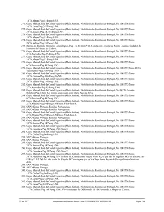18/Tit.Mayas/Pag.11/Parag.1/N3.
271. Gayo, Manoel José da Costa Felgueiras (Main Author) , Nobiliário das Famílias de Portugal, No.1181776/Tomo
16/Tit.Laras/Pag.242/Parag.1/N6.
272. Gayo, Manoel José da Costa Felgueiras (Main Author) , Nobiliário das Famílias de Portugal, No.1181777/Tomo
33/Tit.Souzas/Pag.14 e 15/Parag.1/N7.
273. Gayo, Manoel José da Costa Felgueiras (Main Author) , Nobiliário das Famílias de Portugal, No.1181776/Tomo
18/Tit.Mayas/Pag.11/Parag.1/N3.
274. Gayo, Manoel José da Costa Felgueiras (Main Author) , Nobiliário das Famílias de Portugal, No.1181777/Tomo
28/Tit.Velhos/Pag.33/Parag.1/N1.
275. Revista do Instituto Heraldico Genealógico, Pag.11 a 13/item VIII. Consta com o nome de Soeiro Guedaz, fundador do
Mosteiro da Várzea do Cádavo.
276. Gayo, Manoel José da Costa Felgueiras (Main Author) , Nobiliário das Famílias de Portugal, No.1181775/Tomo
2/Tit.Azevedos/Pag.95/Parag.1/N6.
277. Gayo, Manoel José da Costa Felgueiras (Main Author) , Nobiliário das Famílias de Portugal, No.1181776/Tomo
18/Tit.Mayas/Pag.11/Parag.1/N4.
278. Gayo, Manoel José da Costa Felgueiras (Main Author) , Nobiliário das Famílias de Portugal, No.1181775/Tomo
6/Tit.Barretos/Pag.49/Parag.1/N5.
279. Gayo, Manoel José da Costa Felgueiras (Main Author) , Nobiliário das Famílias de Portugal, No.1181777/Tomo 28/Tit.
Vasconcelos/Pag.165/Parag.187/N7.
280. Gayo, Manoel José da Costa Felgueiras (Main Author) , Nobiliário das Famílias de Portugal, No.1181775/Tomo
10/Tit.Cunhas/Pag.166/Parag.26/N3.
281. Gayo, Manoel José da Costa Felgueiras (Main Author) , Nobiliário das Famílias de Portugal, No.1181777/Tomo
28/Tit.Velhos/Pag.33/Parag.1/N1.
282. Gayo, Manoel José da Costa Felgueiras (Main Author) , Nobiliário das Famílias de Portugal, No.1181775/Tomo
2/Tit.Azevedos/Pag.95/Parag.1/N6.
283. Gayo, Manoel José da Costa Felgueiras (Main Author) , Nobiliário das Famílias de Portugal, Vol.IV/Tit.Arrudas
Botelhos/Pag.5/Item 8.o. Consta que casara com Maria Paes da Silva.
284. Gayo, Manoel José da Costa Felgueiras (Main Author) , Nobiliário das Famílias de Portugal, No.1181775/Tomo
6/Tit.Barretos/Pag.49/Parag.1/N5.
285. Gayo, Manoel José da Costa Felgueiras (Main Author) , Nobiliário das Famílias de Portugal, No.1181775/Tomo
2/Tit.Alpuins/Pag.59/Parag.1/N4/Item 5/Sub-Item 6.
286. SAPO-Genea Portugal-Familias Portuguesas.
287. SAPO-Genea Portugal-Familias Portuguesas.
288. Gayo, Manoel José da Costa Felgueiras (Main Author) , Nobiliário das Famílias de Portugal, No.1181775/Tomo
2/Tit.Alpuins/Pag.59/Parag.1/N4/Item 5/Sub-Item 6.
289. SAPO-Genea Portugal-Familias Portuguesas.
290. Gayo, Manoel José da Costa Felgueiras (Main Author) , Nobiliário das Famílias de Portugal, No.1181777/Tomo
33/Tit.Souzas/Pag.14/Parag.1/N6.
291. Gayo, Manoel José da Costa Felgueiras (Main Author) , Nobiliário das Famílias de Portugal, No.1181776/Tomo
16/Tit.Gusmões/Pag.51/Parag.1/N1/Item 2.
292. Gayo, Manoel José da Costa Felgueiras (Main Author) , Nobiliário das Famílias de Portugal, No.1181776/Tomo
15/Tit.Girões/Pag.96/Parag.1/N1.
293. SAPO-Genea Portugal.
294. SAPO-Genea Portugal.
295. Gayo, Manoel José da Costa Felgueiras (Main Author) , Nobiliário das Famílias de Portugal, No.1181777/Tomo
33/Tit.Souzas/Pag.14/Parag.1/N6.
296. Gayo, Manoel José da Costa Felgueiras (Main Author) , Nobiliário das Famílias de Portugal, No.1181776/Tomo
16/Tit.Gusmões/Pag.51/Parag.1/N1/Item 2.
297. Gayo, Manoel José da Costa Felgueiras (Main Author) , Nobiliário das Famílias de Portugal, No.1181776/Tomo
24/Tit.Pinheiros/Pag.56/Parag.70/N10/Item 11. Consta como seu pai Nuno Rz, o que não foi seguido. M.er ou diz ama. de
El Rey D.Aff. VI de Leão e mãe da Raynha D.Thereza por q.m os Sr.s Reys deste Reyno de Portugal tem o Senhorio
delle.
298. SAPO-Genea Portugal.
299. SAPO-Genea Portugal.
300. Gayo, Manoel José da Costa Felgueiras (Main Author) , Nobiliário das Famílias de Portugal, No.1181776/Tomo
15/Tit.Girões/Pag.96/Parag.1/N1.
301. Gayo, Manoel José da Costa Felgueiras (Main Author) , Nobiliário das Famílias de Portugal, No.1181776/Tomo
16/Tit.Laras/Pag.242/Parag.1/N8.
302. Gayo, Manoel José da Costa Felgueiras (Main Author) , Nobiliário das Famílias de Portugal, No.1181776/Tomo
16/Tit.Laras/Pag.242/Parag.1/N8.
303. Gayo, Manoel José da Costa Felgueiras (Main Author) , Nobiliário das Famílias de Portugal, No.1181775/Tomo
11/Tit.Coelhos/Pag.169/Parag.1/N6. Viúvo no tempo de D.Bermudo III e D.Fernando, o Magno de Castela.
22 out 2017 Antepassados de Francisco Barreto Leme FUNDADOR DE CAMPINAS-SP Página 138
 