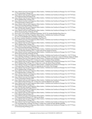 104. Gayo, Manoel José da Costa Felgueiras (Main Author) , Nobiliário das Famílias de Portugal, No.1181775/Tomo
11/Tit.Castros/Pag.31/Parag.2/N8.
105. Gayo, Manoel José da Costa Felgueiras (Main Author) , Nobiliário das Famílias de Portugal, No.1181776/Tomo
18/Tit.Menezes/Pag.220/Parag.43/N4.
106. Gayo, Manoel José da Costa Felgueiras (Main Author) , Nobiliário das Famílias de Portugal, No.1181777/Tomo
28/Tit.Valadares/Pag.15/Parag.1/N2.
107. Gayo, Manoel José da Costa Felgueiras (Main Author) , Nobiliário das Famílias de Portugal, No.1181777/Tomo
33/Tit.Souzas/Pag.21/Parag.2/N11.
108. Gayo, Manoel José da Costa Felgueiras (Main Author) , Nobiliário das Famílias de Portugal, No.1181777/Tomo
27/Tit.Soverozas/Pag.64/Parag.1/N3/Item 4.
109. Gayo, Manoel José da Costa Felgueiras (Main Author) , Nobiliário das Famílias de Portugal, No.1181775/Tomo
3/Tit.Azevedos/Pag.104/Parag.3/N11.
110. Gayo, Manoel José da Costa Felgueiras (Main Author) , Nobiliário das Famílias de Portugal, No.1181777/Tomo
28/Tit.Vasconcelos/Pag.165/Parag.187/N8.
111. Silva Leme, Luiz Gonzaga, Genealogia Paulistana, Vol.IV/Tit.Arrudas Botelhos/Pag.4/Item 4.o.
112. Gayo, Manoel José da Costa Felgueiras (Main Author) , Nobiliário das Famílias de Portugal,
No.1181775/Tit.Botelhos/Tomo VII/Pag.114/Parag.1/N.4.
113. Revista do Instituto Heraldico Genealógico, Pag.6/Item IV.
114. Gayo, Manoel José da Costa Felgueiras (Main Author) , Nobiliário das Famílias de Portugal, No.1181777/Tomo
33/Tit.Souzas/Pag.21/Parag.2/N11.
115. Gayo, Manoel José da Costa Felgueiras (Main Author) , Nobiliário das Famílias de Portugal, No.1181777/Tomo
28/Tit.Valadares/Pag.15/Parag.1/N2.
116. Gayo, Manoel José da Costa Felgueiras (Main Author) , Nobiliário das Famílias de Portugal, No.1181777/Tomo
27/Tit.Soverozas/Pag.64/Parag.1/N3/Item 4.
117. Gayo, Manoel José da Costa Felgueiras (Main Author) , Nobiliário das Famílias de Portugal, No.1181775/Tomo
3/Tit.Azevedos/Pag.104/Parag.3/N11. Consta como Elvira Vasques de Souza.
118. Gayo, Manoel José da Costa Felgueiras (Main Author) , Nobiliário das Famílias de Portugal, No.1181777/Tomo
28/Tit.Vasconcelos/Pag.165/Parag.187/N8.
119. Gayo, Manoel José da Costa Felgueiras (Main Author) , Nobiliário das Famílias de Portugal, No. 1181775/Tomo
3/Azevedos/Pag.162/Parag.117/N7/Item 8; Pag.163/Parag.118/N8. Consta com o nome de D.Ponço Afonso de Baião.
120. Gayo, Manoel José da Costa Felgueiras (Main Author) , Nobiliário das Famílias de Portugal, No.1181777/Tomo
33/Tit.Souzas/Pag.21/Parag.2/N12. Consta com o nome de Afonso Ponço de Baião.
121. Gayo, Manoel José da Costa Felgueiras (Main Author) , Nobiliário das Famílias de Portugal, No.1181777/Tomo
28/Tit.Valadares/Pag.15/Parag.1/N3. Consta com o nome de Afonso Ponço de Baião.
122. Gayo, Manoel José da Costa Felgueiras (Main Author) , Nobiliário das Famílias de Portugal, No. 1181775/Tomo
3/Azevedos/Pag.163/Parag.118/N8. Foi manceba do rey D.Aff.o II de Portugal.
123. Gayo, Manoel José da Costa Felgueiras (Main Author) , Nobiliário das Famílias de Portugal, No.1181777/Tomo
28/Tit.Valadares/Pag.15/Parag.1/N3.
124. Gayo, Manoel José da Costa Felgueiras (Main Author) , Nobiliário das Famílias de Portugal, No.1181776/Tomo
18/Tit.Meireles/Pag.112/Parag.1/N1.
125. Gayo, Manoel José da Costa Felgueiras (Main Author) , Nobiliário das Famílias de Portugal, No.1181775/Tomo
2/Tit.Azevedos/168/Parag.130/N10.
126. Gayo, Manoel José da Costa Felgueiras (Main Author) , Nobiliário das Famílias de Portugal, No.1181775/Tomo
12/Tit.Correas/Pag.47/Parag.57/N5.
127. Gayo, Manoel José da Costa Felgueiras (Main Author) , Nobiliário das Famílias de Portugal, No.1181775/Tomo
8/Tit.Calheiros/Pag.62/Parag.1/N1. Consta com o nome de Martim Fz de Cachim.
128. Gayo, Manoel José da Costa Felgueiras (Main Author) , Nobiliário das Famílias de Portugal, No.1181776/Tomo
18/Tit.Meireles/Pag.112/Parag.1/N1.
129. Gayo, Manoel José da Costa Felgueiras (Main Author) , Nobiliário das Famílias de Portugal, No.1181775/Tomo
2/Tit.Azevedos/Pag.168/Parag.130/N10.
130. Gayo, Manoel José da Costa Felgueiras (Main Author) , Nobiliário das Famílias de Portugal, No.1181775/Tomo
12/Tit.Correas/Pag.47/Parag.57/N5.
131. Gayo, Manoel José da Costa Felgueiras (Main Author) , Nobiliário das Famílias de Portugal, No.1181775/Tomo
8/Tit.Calheiros/Pag.62/Parag.1/N1.
132. Gayo, Manoel José da Costa Felgueiras (Main Author) , Nobiliário das Famílias de Portugal, No.1181777/Tomo
33/Tit.Souzas/Pag.59/Parag.53/13. Vide tt.o de Silvas.
133. Gayo, Manoel José da Costa Felgueiras (Main Author) , Nobiliário das Famílias de Portugal, No.1181776/Tomo
18/Tit.Meireles/Pag.112/Parag.1/N2.
134. Gayo, Manoel José da Costa Felgueiras (Main Author) , Nobiliário das Famílias de Portugal, No.1181775/Tomo
2/Tit.Alvarengas/Pag.114/Parag.1/N1/Item 2. Consta com o nome de Nuno Mendes Quesada.
135. Gayo, Manoel José da Costa Felgueiras (Main Author) , Nobiliário das Famílias de Portugal, No.1181777/Tomo
33/Tit.Souzas/Pag.59/Parag.53/13.
22 out 2017 Antepassados de Francisco Barreto Leme FUNDADOR DE CAMPINAS-SP Página 50
 