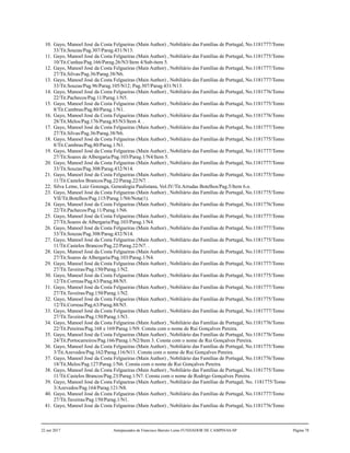 10. Gayo, Manoel José da Costa Felgueiras (Main Author) , Nobiliário das Famílias de Portugal, No.1181777/Tomo
33/Tit.Souzas/Pag.307/Parag.431/N13.
11. Gayo, Manoel José da Costa Felgueiras (Main Author) , Nobiliário das Famílias de Portugal, No.1181775/Tomo
10/Tit.Cunhas/Pag.166/Parag.26/N3/Item 4/Sub-item 5.
12. Gayo, Manoel José da Costa Felgueiras (Main Author) , Nobiliário das Famílias de Portugal, No.1181777/Tomo
27/Tit.Silvas/Pag.36/Parag.38/N6.
13. Gayo, Manoel José da Costa Felgueiras (Main Author) , Nobiliário das Famílias de Portugal, No.1181777/Tomo
33/Tit.Souzas/Pag.96/Parag.105/N12; Pag.307/Parag.431/N13.
14. Gayo, Manoel José da Costa Felgueiras (Main Author) , Nobiliário das Famílias de Portugal, No.1181776/Tomo
22/Tit.Pachecos/Pag.11/Parag.1/N5.
15. Gayo, Manoel José da Costa Felgueiras (Main Author) , Nobiliário das Famílias de Portugal, No.1181775/Tomo
8/Tit.Cambras/Pag.80/Parag.1/N1.
16. Gayo, Manoel José da Costa Felgueiras (Main Author) , Nobiliário das Famílias de Portugal, No.1181776/Tomo
28/Tit.Melos/Pag.176/Parag.85/N3/Item 4. .
17. Gayo, Manoel José da Costa Felgueiras (Main Author) , Nobiliário das Famílias de Portugal, No.1181777/Tomo
27/Tit.Silvas/Pag.36/Parag.38/N6.
18. Gayo, Manoel José da Costa Felgueiras (Main Author) , Nobiliário das Famílias de Portugal, No.1181775/Tomo
8/Tit.Cambras/Pag.80/Parag.1/N1.
19. Gayo, Manoel José da Costa Felgueiras (Main Author) , Nobiliário das Famílias de Portugal, No.1181777/Tomo
27/Tit.Soares de Albergaria/Pag.103/Parag.1/N4/Item 5.
20. Gayo, Manoel José da Costa Felgueiras (Main Author) , Nobiliário das Famílias de Portugal, No.1181777/Tomo
33/Tit.Souzas/Pag.308/Parag.432/N14.
21. Gayo, Manoel José da Costa Felgueiras (Main Author) , Nobiliário das Famílias de Portugal, No.1181775/Tomo
11/Tit.Castelos Brancos/Pag.22/Parag.22/N7. .
22. Silva Leme, Luiz Gonzaga, Genealogia Paulistana, Vol.IV/Tit.Arrudas Botelhos/Pag.5/Item 6.o.
23. Gayo, Manoel José da Costa Felgueiras (Main Author) , Nobiliário das Famílias de Portugal, No.1181775/Tomo
VII/Tit.Botelhos/Pag.115/Parag.1/N6/Nota(1).
24. Gayo, Manoel José da Costa Felgueiras (Main Author) , Nobiliário das Famílias de Portugal, No.1181776/Tomo
22/Tit.Pachecos/Pag.11/Parag.1/N6.
25. Gayo, Manoel José da Costa Felgueiras (Main Author) , Nobiliário das Famílias de Portugal, No.1181777/Tomo
27/Tit.Soares de Albergaria/Pag.103/Parag.1/N4.
26. Gayo, Manoel José da Costa Felgueiras (Main Author) , Nobiliário das Famílias de Portugal, No.1181777/Tomo
33/Tit.Souzas/Pag.308/Parag.432/N14.
27. Gayo, Manoel José da Costa Felgueiras (Main Author) , Nobiliário das Famílias de Portugal, No.1181775/Tomo
11/Tit.Castelos Brancos/Pag.22/Parag.22/N7. .
28. Gayo, Manoel José da Costa Felgueiras (Main Author) , Nobiliário das Famílias de Portugal, No.1181777/Tomo
27/Tit.Soares de Albergaria/Pag.103/Parag.1/N4.
29. Gayo, Manoel José da Costa Felgueiras (Main Author) , Nobiliário das Famílias de Portugal, No.1181777/Tomo
27/Tit.Taveiras/Pag.150/Parag.1/N2.
30. Gayo, Manoel José da Costa Felgueiras (Main Author) , Nobiliário das Famílias de Portugal, No.1181775/Tomo
12/Tit.Correas/Pag.63/Parag.88/N5.
31. Gayo, Manoel José da Costa Felgueiras (Main Author) , Nobiliário das Famílias de Portugal, No.1181777/Tomo
27/Tit.Taveiras/Pag.150/Parag.1/N2.
32. Gayo, Manoel José da Costa Felgueiras (Main Author) , Nobiliário das Famílias de Portugal, No.1181775/Tomo
12/Tit.Correas/Pag.63/Parag.88/N5.
33. Gayo, Manoel José da Costa Felgueiras (Main Author) , Nobiliário das Famílias de Portugal, No.1181777/Tomo
27/Tit.Taveiras/Pag.150/Parag.1/N3.
34. Gayo, Manoel José da Costa Felgueiras (Main Author) , Nobiliário das Famílias de Portugal, No.1181776/Tomo
22/Tit.Pereiras/Pag.168 e 169/Parag.1/N9. Consta com o nome de Rui Gonçalves Pereira.
35. Gayo, Manoel José da Costa Felgueiras (Main Author) , Nobiliário das Famílias de Portugal, No.1181776/Tomo
24/Tit.Portocarreiros/Pag.166/Parag.1/N2/Item 3. Consta com o nome de Rui Gonçalves Pereira.
36. Gayo, Manoel José da Costa Felgueiras (Main Author) , Nobiliário das Famílias de Portugal, No.1181775/Tomo
3/Tit.Azevedos/Pag.162/Parag.116/N11. Consta com o nome de Rui Gonçalves Pereira.
37. Gayo, Manoel José da Costa Felgueiras (Main Author) , Nobiliário das Famílias de Portugal, No.1181776/Tomo
18/Tit.Melos/Pag.127/Parag.1/N6. Consta com o nome de Rui Gonçalves Pereira.
38. Gayo, Manoel José da Costa Felgueiras (Main Author) , Nobiliário das Famílias de Portugal, No.1181775/Tomo
11/Tit.Castelos Brancos/Pag.23/Parag.1/N7. Consta com o nome de Rodrigo Gonçalves Pereira.
39. Gayo, Manoel José da Costa Felgueiras (Main Author) , Nobiliário das Famílias de Portugal, No. 1181775/Tomo
3/Azevedos/Pag.164/Parag.121/N8.
40. Gayo, Manoel José da Costa Felgueiras (Main Author) , Nobiliário das Famílias de Portugal, No.1181777/Tomo
27/Tit.Taveiras/Pag.150/Parag.1/N1.
41. Gayo, Manoel José da Costa Felgueiras (Main Author) , Nobiliário das Famílias de Portugal, No.1181776/Tomo
22 out 2017 Antepassados de Francisco Barreto Leme FUNDADOR DE CAMPINAS-SP Página 78
 