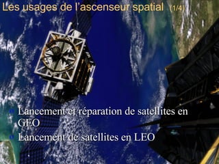 Lancement et réparation de satellites en GEO Lancement de satellites en LEO   Les usages de l’ascenseur spatial  (1/4) 