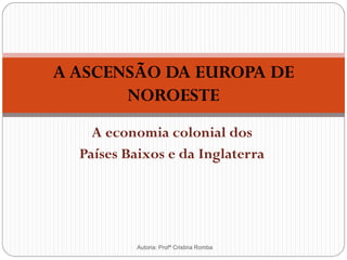 A ASCENSÃO DA EUROPA DE
NOROESTE
A economia colonial dos
Países Baixos e da Inglaterra

Autoria: Profª Cristina Romba

 