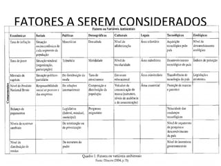FATORES A SEREM CONSIDERADOS
 