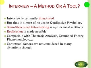 Interviewing in qualitative psychology research | PPT