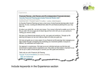 Include keywords in the Experience section 