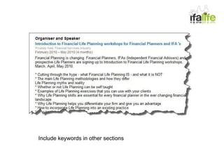 Include keywords in other sections 