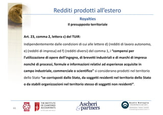 Tassazione dei redditi prodotti all'estero. Londra 16.09.2016