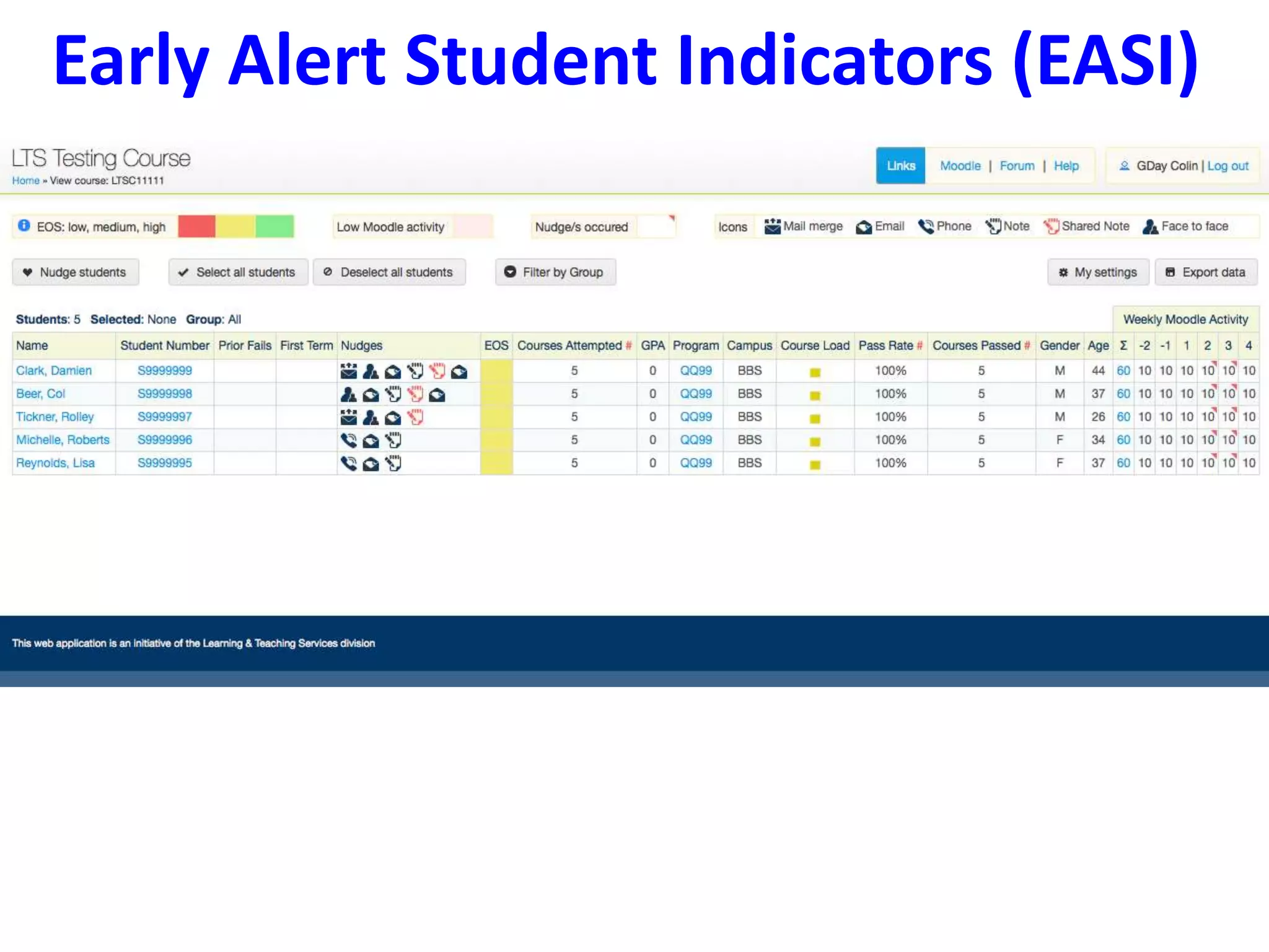 Early Alert Student Indicators (EASI) 
 