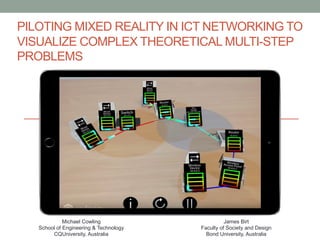 PILOTING MIXED REALITY IN ICT NETWORKING TO
VISUALIZE COMPLEX THEORETICAL MULTI-STEP
PROBLEMS
Michael Cowling
School of Engineering & Technology
CQUniversity, Australia
James Birt
Faculty of Society and Design
Bond University, Australia
 