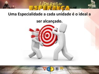 Uma Especialidade a cada unidade é o ideal a
ser alcançado.
 