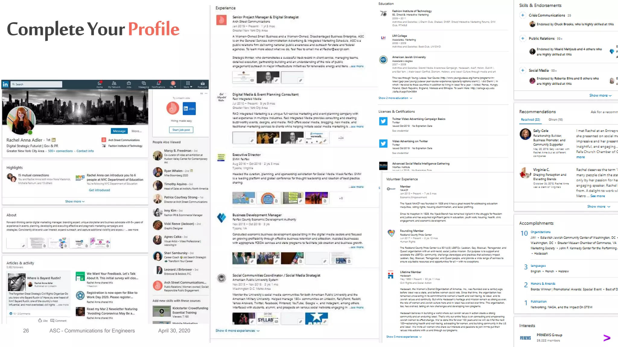 ASC – Communications for Engineers April 30, 202026
CompleteYourProfile
 