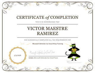 Microsoft Defender for Cloud Ninja Training Completion Certificate | PDF