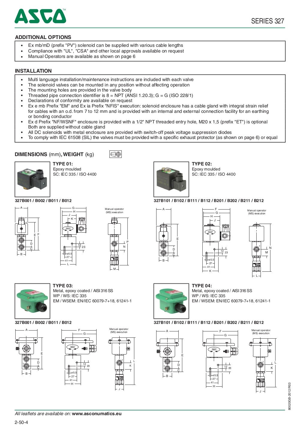 ASCO ATEX Solenoid Valves 327 Series Spec Sheet
