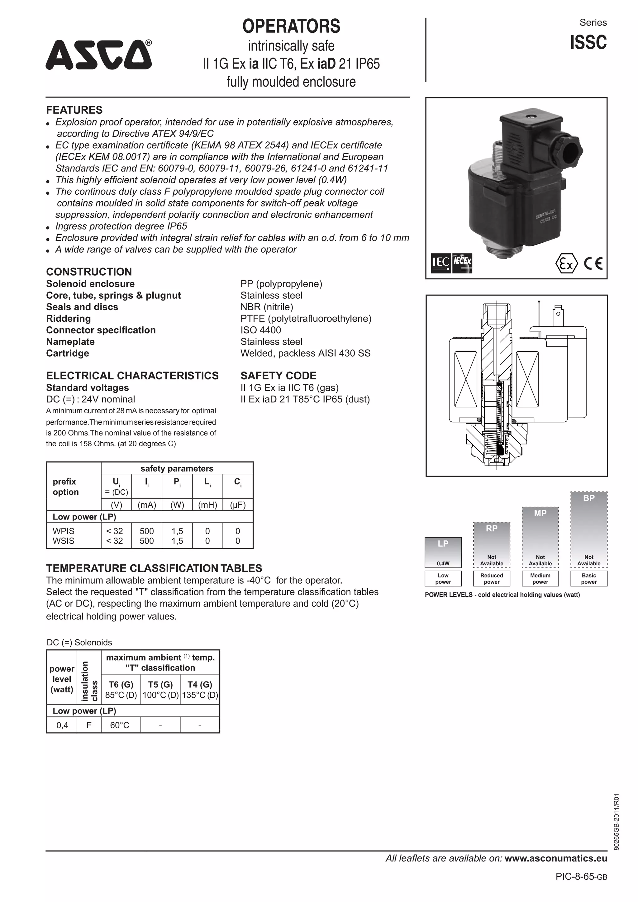 Asco isscatexintrinsicallysafeoperatorhazardousareasolenoid