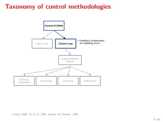 Taxonomy of control methodologies
Open Loop Closed Loop
Certainty
Equivalent
Worst case Stochastic Risk-averse
Control of DWNs
● Feedback compensates
for modelling errors
Model Predictive
Control
Creasy 1998; Yu et al., 1994; Zessler and Shamir, 1989
9 / 89
 