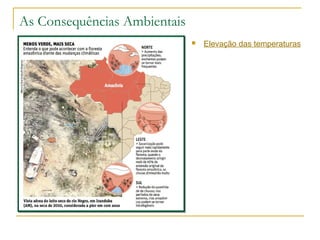 As Consequências Ambientais 
 Elevação das temperaturas 
 