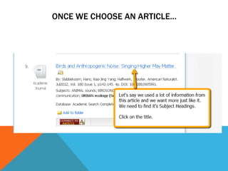ONCE WE CHOOSE AN ARTICLE…