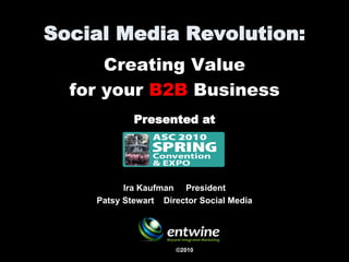 Social Media Revolution:
      Creating Value
  for your B2B Business
            Presented at




          Ira Kaufman President
    Patsy Stewart Director Social Media




                     ©2010
 