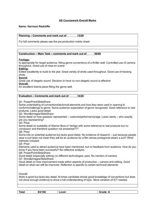 AS Coursework Overall Marks | PDF