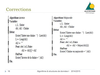 Corrections 
18 Algorithme & structures de données I 2014/2015 
 