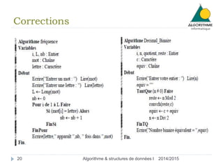 Corrections 
20 Algorithme & structures de données I 2014/2015 
