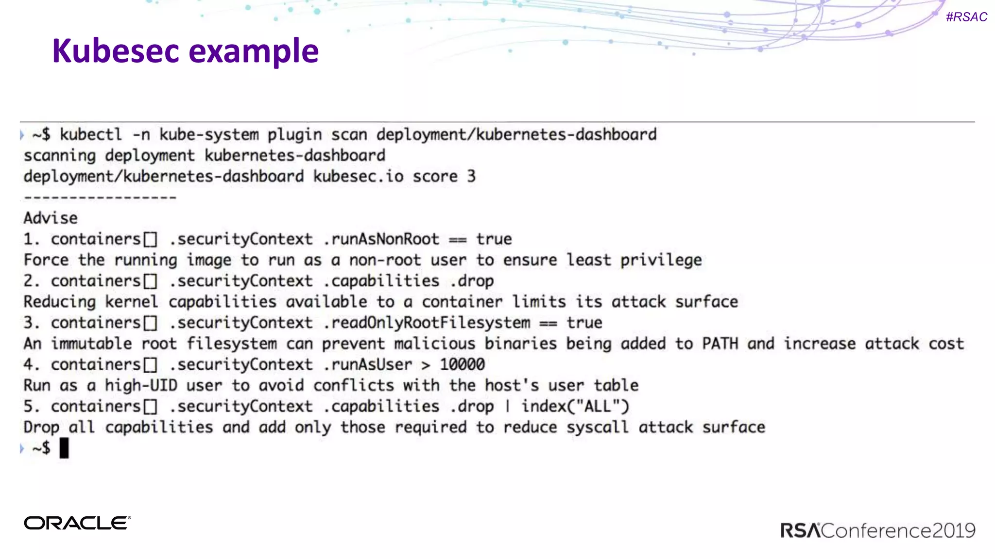 #RSAC
Kubesec example
 