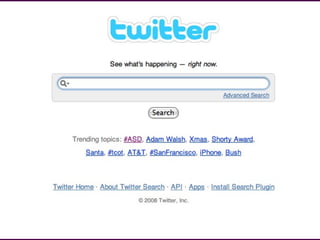 Twitter Search Trending Topics Trending topics: #ASD, Adam Walksh, Xmas, Shorty Award, Santa, #tcot, AT&T, #SanFrancisco, iPhone, Bush 