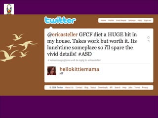 Tweet @hellokittiemama @ericasteller GFCF diet a HUGE hit in my house. Takes work but worth it. Its lunchtime someplace so I’ll space the vivid details! 