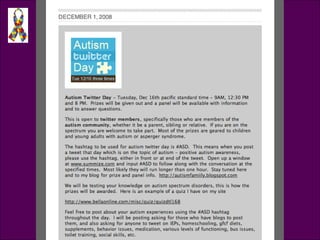 Blogpost #1 December 1: http://autismfamily.tumblr.com 