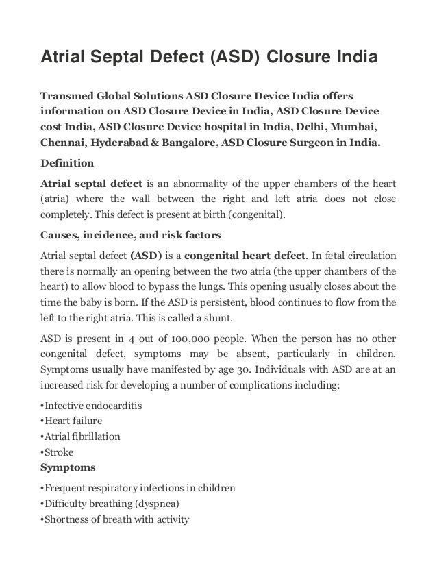 Asd Closure Surgery in India with Best Cardiac Hospitals and Surgeons