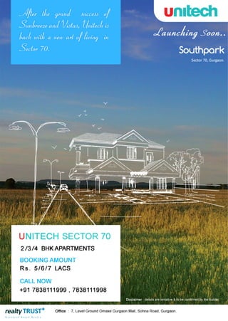 Unitech Southpark | Unitech South-Park Gurgaon | New Project Sector 70
