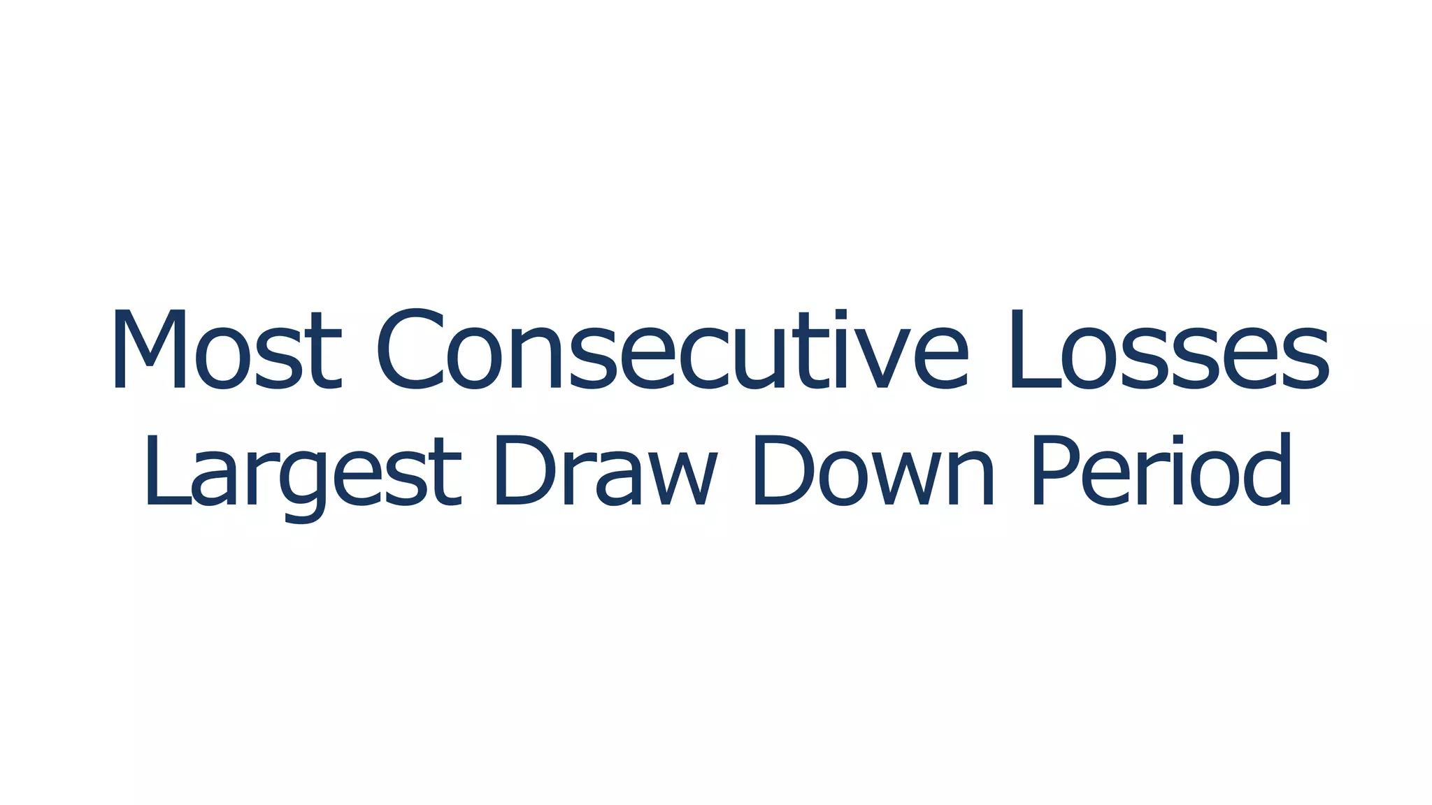 Most Consecutive Losses
Largest Draw Down Period
 