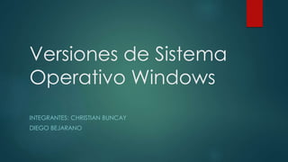 Versiones de Sistema
Operativo Windows
INTEGRANTES: CHRISTIAN BUNCAY
DIEGO BEJARANO
 