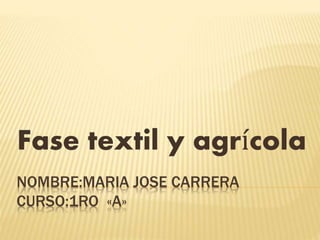 NOMBRE:MARIA JOSE CARRERA
CURSO:1RO «A»
Fase textil y agrícola
 