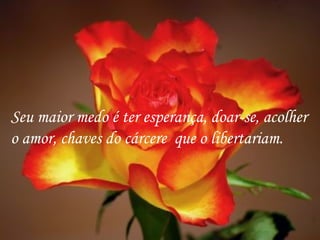Seu maior medo é ter esperança, doar-se, acolher o amor, chaves do cárcere  que o libertariam. 
