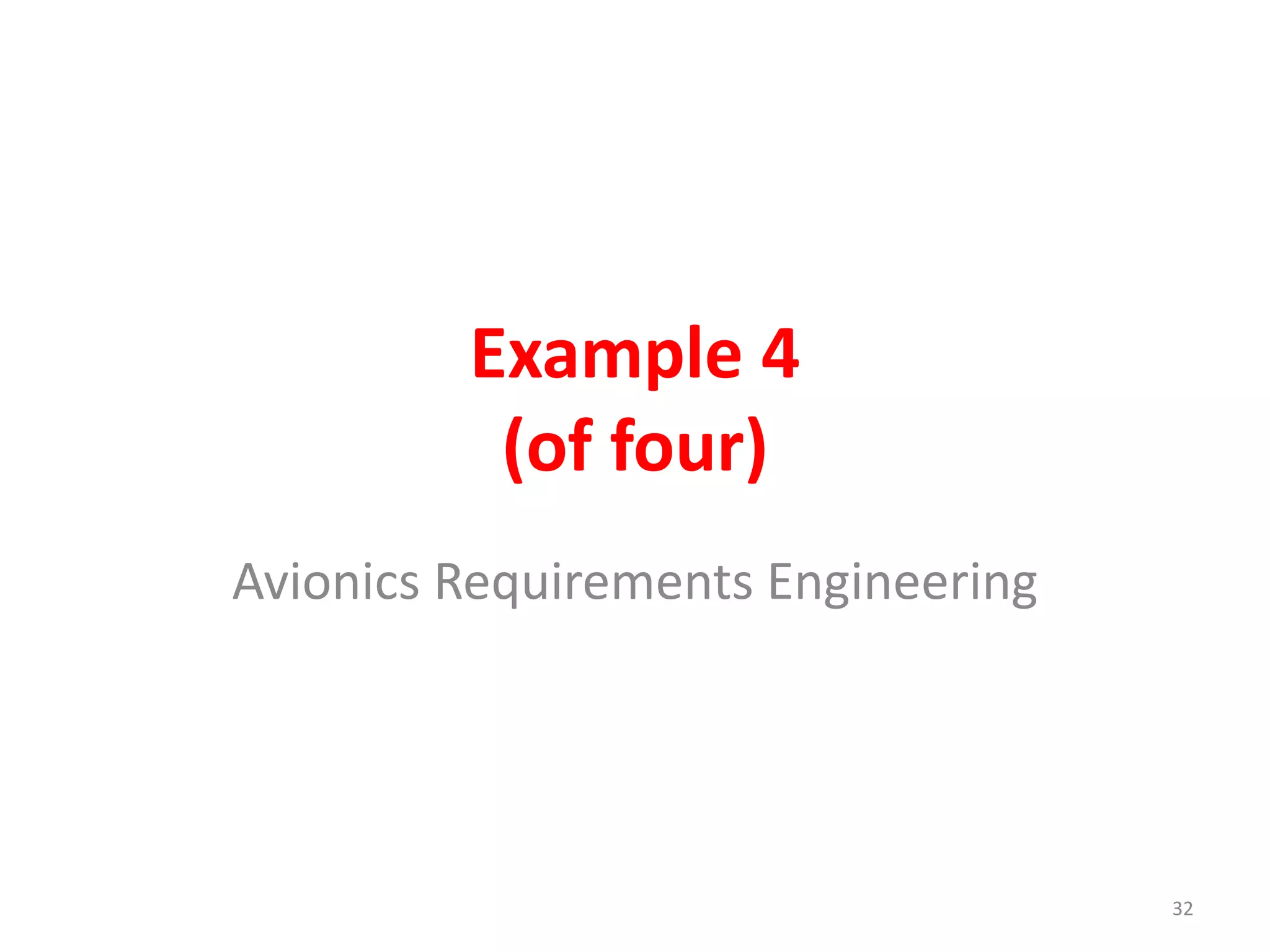 Example 4 
(of four) 
Avionics Requirements Engineering 
32 
 