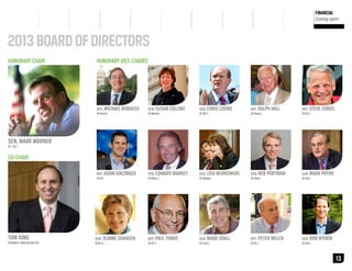 PUBLIC
OUTREACH

ALLIANCE
LEADERSHIP

FINANCIAL
Coming soon!

2013 BOARD OF DIRECTORS
HONORARY CHAIR

HONORARY VICE-CHAIRS

REP. MICHAEL BURGESS

SEN. SUSAN COLLINS

SEN. CHRIS COONS

REP. RALPH HALL

REP. STEVE ISRAEL

REP. ADAM KINZINGER

SEN. EDWARD MARKEY

SEN. LISA MURKOWSKI

SEN. ROB PORTMAN

SEN. MARK PRYOR

REP. PAUL TONKO

SEN. MARK UDALL

REP. PETER WELCH

SEN. RON WYDEN

(R-Texas)

(R-Maine)

(D-Del.)

(R-Texas)

(D-N.Y.)

SEN. MARK WARNER
(D - Va.)

C0-CHAIR
(R-Ill.)

TOM KING

President, National Grid US

« BACK

SEN. JEANNE SHAHEEN
(D-N.H.)

(D-Mass.)

(D-N.Y.)

(R-Alaska)

(D-Colo.)

(R-Ohio)

(D-Vt.)

(D-Ark.)

(D-Ore.)

NEXT » 13

 