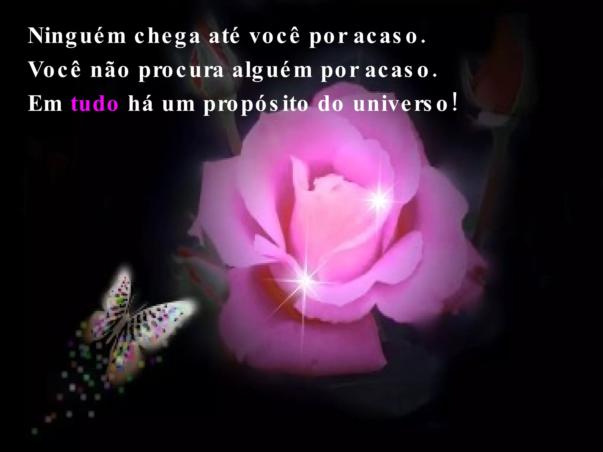 Ninguém chega até você por acaso. Você não procura alguém por acaso.  Em   tudo  há um propósito do universo!  