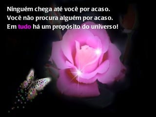 Ninguém chega até você por acaso. Você não procura alguém por acaso.  Em   tudo  há um propósito do universo!  