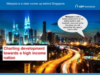 Malaysia is a clear runner up behind Singapore
11
“Malaysia is still a
hidden jewel and it is not
selling itself to well –
however, once you know
the place you will
appreciate the value it
has to offer”
Charting development
towards a high income
nation
 