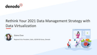 Rethink Your 2021 Data Management Strategy with
Data Virtualization
Regional Vice President, Sales, ASEAN & Korea, Denodo
Elaine Chan
 