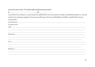 เอกสารประกอบการสอน: ใบงานสัมภาษณ์การเฉลิมฉลองของครอบครัว
ชื่อ
วันที่
ครอบครัวทัวโลกร่ วมการเฉลิมฉลอง การฉลองอาจแตกต่างกัน แต่สิ่งที่เราใช้ในการฉลอง (เช่น ดนตรี และอาหารพิเศษ) อาจคล้ายคลึงกันในทุกวัฒนธรรม สัมภาษณ์
่
สมาชิกครอบครัว (คุณพ่อคุณแม่ คุณปู่ คุณย่า หรื อ คุณตา คุณยาย คุณป้ า คุณลุง) เกี่ยวกับงานฉลองที่สาคัญที่ครอบครัวจัดขึ้น และจดบันทึกว่าวิธีการฉลองของ
ครอบครัวนักเรี ยน
ครอบครัวฉันฉลอง:
ในงานฉลอง พวกเรา
ดนตรี

เครื่ องแต่งกาย

อาหาร

ศิลปหัตกรรม

115

 