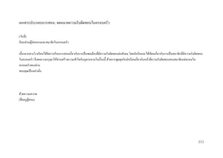 เอกสารประกอบการสอน: จดหมายความรับผิดชอบในครอบครัว
[วันที่]
เรี ยนท่านผูปกครองและสมาชิกในครอบครัว
้
เนื่องจากทางโรงเรี ยนได้จดการเรี ยนการสอนเกี่ยวกับการเป็ นพลเมืองที่มีความรับผิดชอบต่อสังคม โดยนักเรี ยนจะได้เขียนเกี่ยวกับการเป็ นสมาชิกที่มีความรับผิดชอบ
ั
ในครอบครัว จึงขอความกรุ ณาให้ท่านสร้างความเข้าใจกับบุตรหลานในเรื่ องนี้ ด้วยการพูดคุยกับนักเรี ยนเกี่ยวกับหน้าที่ความรับผิดชอบของสมาชิกแต่ละคนใน
ครอบครัวของท่าน
ขอบคุณเป็ นอย่างยิง
่

ด้วยความเคารพ
[ชื่อครู ผสอน]
ู้

211

 