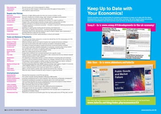 64 A LEVEL ECONOMICS YEAR 1 (AS) Revision Workshop www.tutor2u.net 65
Real interest rate Nominal (money) rate of interest adjusted for inflation
Transmission The process by which changes in interest rates and/or the supply of money work to
mechanism affect demand, output and prices
Supply-side Policies
Brain drain Movement of highly skilled people from their own country to another country
Economic infrastructure Economic infrastructure includes energy, water, transport, and digital communications
Factor mobility The extent to which resources can move to alternative uses
Human Capital Accumulated skills, experience, aptitudes and motivation of a nation's workforce
Infrastructure Transport links, communications networks, sewage systems, energy plants and other
facilities essential for the efficient functioning of a country and its economy
Innovation Changes to products or production processes – innovation is important in delivering improvements
in dynamic efficiency
Investment Spending on capital goods including plant & machinery and infrastructure
Productive potential The productive capacity of the economy – boosted by high quality investment
Productivity Productivity refers to how efficiently inputs are used to produce outputs. Labour productivity is
generally defined as output per hour worked
Social Infrastructure Social infrastructure includes capital spending on schools and hospitals
Trade and Balance of Payments
Balance of Payments The total of all the money coming into a country from abroad less all of the money going out of the
country during the same period
Balance of Trade Difference between exports and imports of goods only or goods and services combined
Competitiveness Cost and non-price factors that make a business successful in international markets
Current account The balance of imports and exports of goods and services, income and transfers combined
Currency war A term used to describe competitive devaluation of currencies, a scenario where various nations
try to devalue their currencies in an attempt to gain an advantage over each other
Exchange rate The rate at which one currency is traded against another
Export revenue Sales from selling goods and services overseas
FDI Foreign direct investment from overseas businesses into a specific country
Free trade Ability of people to undertake trade with people in other countries free from any restraints imposed
imposed by governments or other regulators
Globalisation The deepening of relationships between countries reflected in increasing trade and investment.
Import A good or a service produced overseas. Imports are a leakage of demand from the circular flow.
Remittances The sending of money to people in another country. For many lower-income nations, remittance
income is now a big contribution to their Gross National Income (GNI)
Sterling exchange rate The Sterling Exchange Rate Index (SERI) measures sterling’s value against a ‘basket’ of currencies,
index ‘trade-weighted’ (based on currencies’ relative importance in UK trade)
Tariff A tax on imported products which may be ad valorem (%) or a specific tax
Trade deficit When a country imports a greater value of goods and services than it exports.
Trade surplus When the value of exports exceeds the value of imports in a given time period
Unemployment
Apprenticeships Paid jobs that incorporate on and off the job training
Claimant Count The number of people claiming Jobseeker’s Allowance (JSA) benefits
Cyclical unemployment Involuntary unemployment due to a lack of demand. This is also known as Keynesian unemployment
Frictional Unemp Transitional unemployment as people move between jobs or are in active job search
Full Employment Jobs for all that want them but not zero unemployment because some people are always between
jobs, there will usually be some frictional unemployment
Labour shedding When businesses reduce the size of their workforce
Long-term Unemp People out of work for at least one year, often suffering structural unemployment
Economically active Those aged 16 and over who are either in employment or unemployed
Structural Unemp A mismatch between people's skills and requirements of the new jobs due to occupational and
geographical immobility of labour
Unemployment trap Disincentive caused by tax and benefit system that may make people worse off if they take a new job
Keep Up to Date with
Your Economics!
Tutor2u provides many opportunities for students and teachers to keep up to date with the latest
developments and issues affecting the UK and other countries. We write regular blogs and provide
streamed presentations and news services such as those on Scoop.It and Slide Share.
Scoop.It – Go to www.scoop.it/t/developments-in-the-uk-economy/
Slide Share – Go to www.slideshare.net/tutor2u
Our main AS macro economics blog focusing on the UK economy can be found here:
www.tutor2u.net/blog/index.php/economics/C4
 